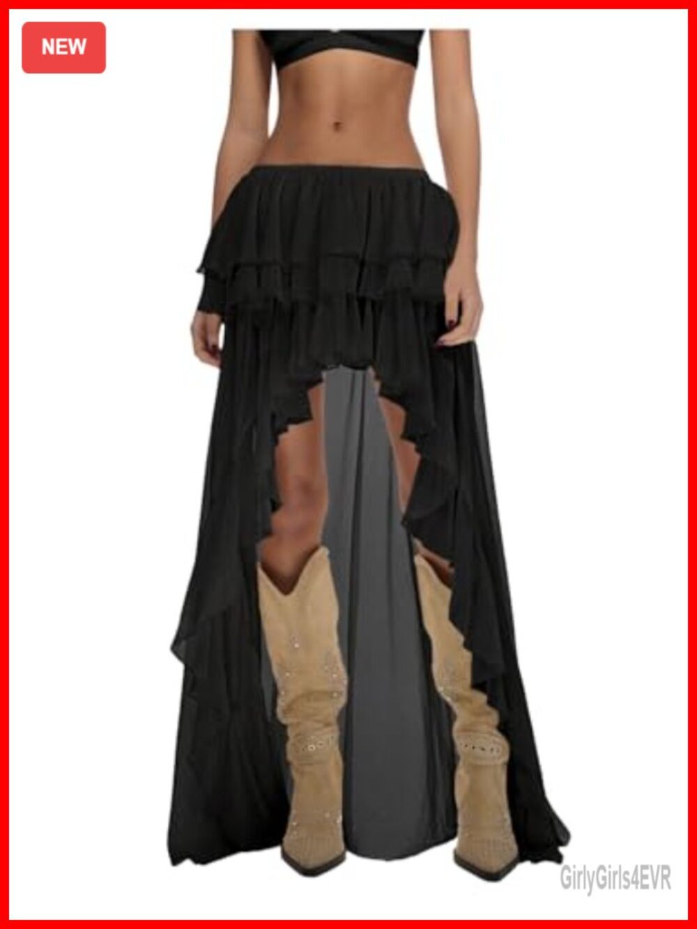Women's Western Ruffle Tiered Maxi Skirt Renaissance Chiffon